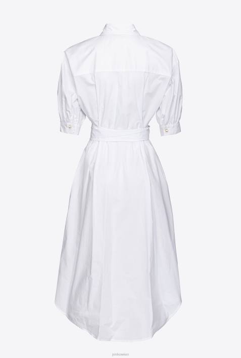 mittellange Kleider | Pinko helles Weiss Hemdblusenkleid aus Baumwollpopeline mit SchärpeZ4ZP41
