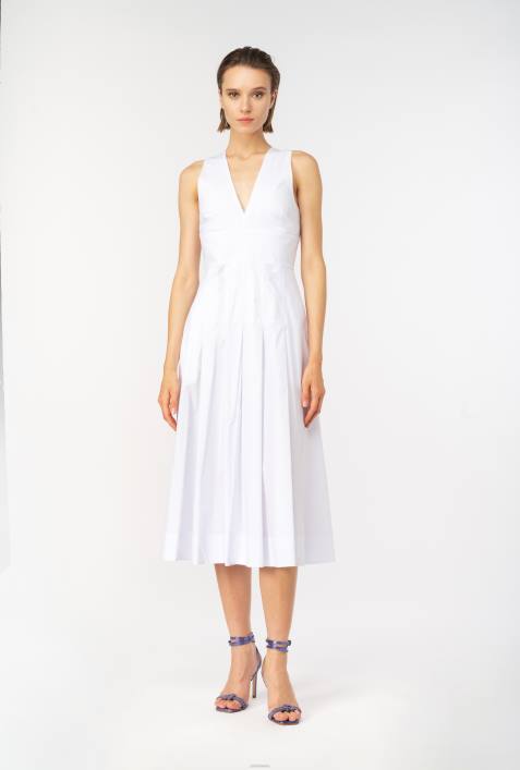 mittellange Kleider | Pinko helles Weiss Kleid aus plissierter PopelineZ4ZP46