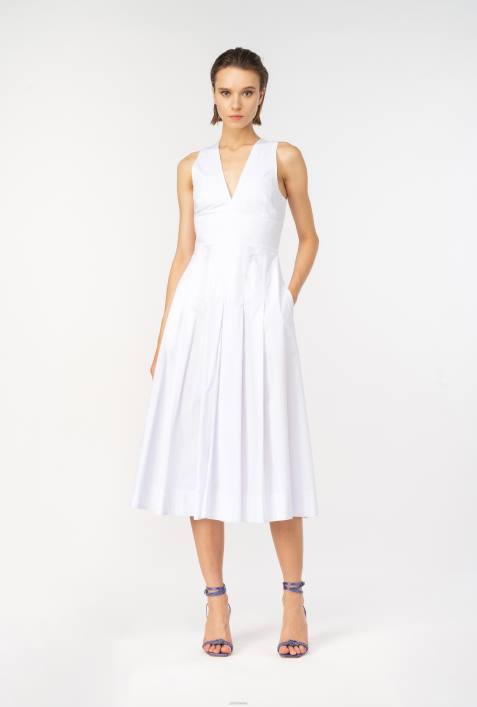 mittellange Kleider | Pinko helles Weiss Kleid aus plissierter PopelineZ4ZP46