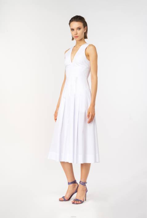 mittellange Kleider | Pinko helles Weiss Kleid aus plissierter PopelineZ4ZP46