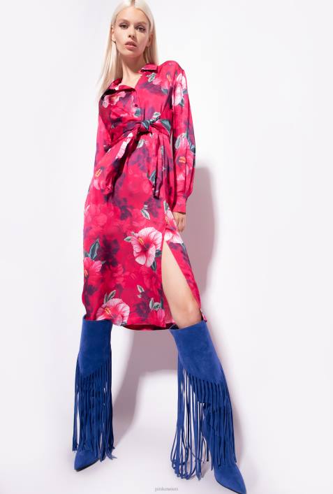 mittellange Kleider | Pinko multi. Fuchsia/Rosa Hemdkleid mit Hibiskus-PrintZ4ZP145