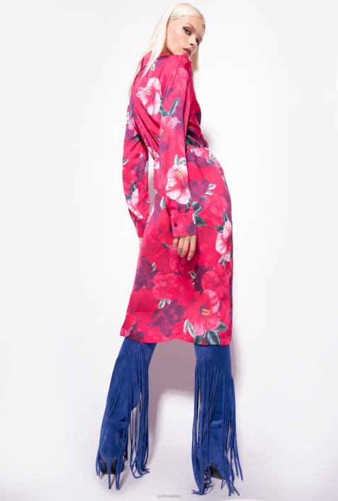 mittellange Kleider | Pinko multi. Fuchsia/Rosa Hemdkleid mit Hibiskus-PrintZ4ZP145