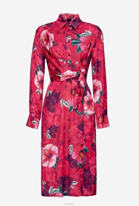 mittellange Kleider | Pinko multi. Fuchsia/Rosa Hemdkleid mit Hibiskus-PrintZ4ZP145