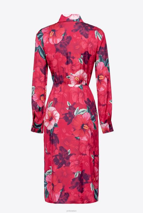 mittellange Kleider | Pinko multi. Fuchsia/Rosa Hemdkleid mit Hibiskus-PrintZ4ZP145