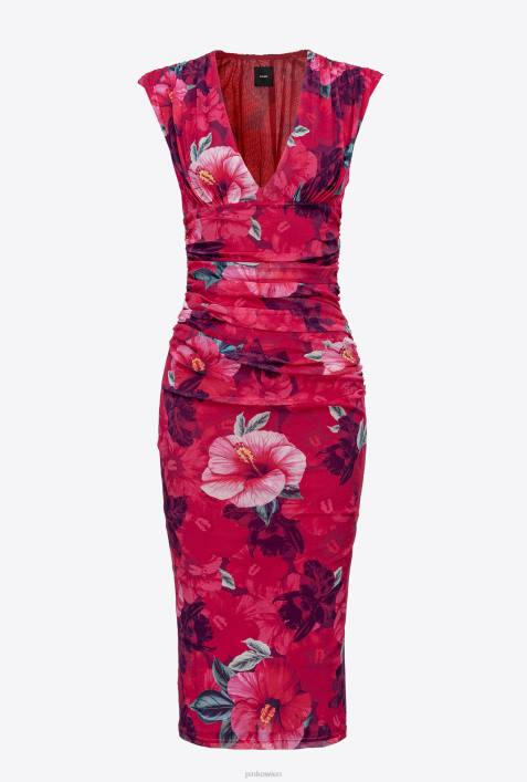 mittellange Kleider | Pinko multi. Fuchsia/Rosa Wadenlanges Kleid mit Hibiskus-PrintZ4ZP138
