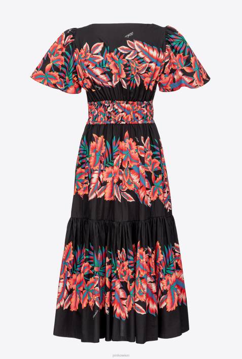 mittellange Kleider | Pinko multi. Schwarz Rot Kleid aus Popeline mit tropischem PrintZ4ZP106
