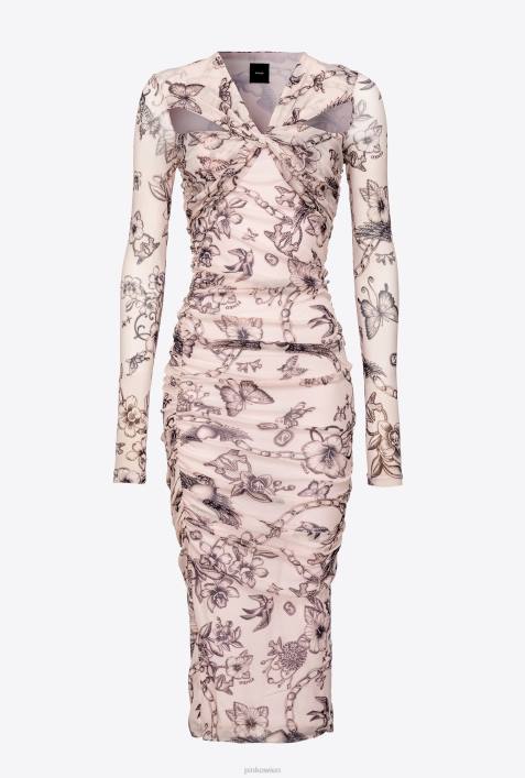 mittellange Kleider | Pinko nackt/schwarz Schmal geschnittenes Kleid mit Tattoo-PrintZ4ZP163