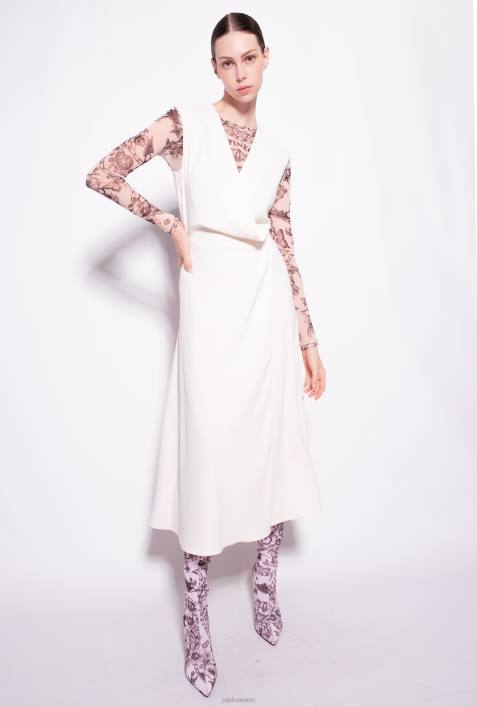 mittellange Kleider | Pinko rosa rauchweiß Midikleid aus Stretch-CrêpeZ4ZP69