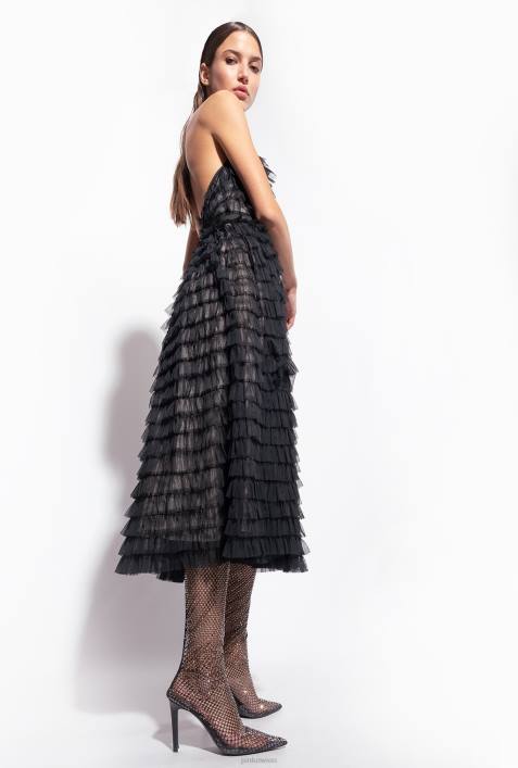 mittellange Kleider | Pinko schwarz/nackt Midikleid aus Tüll mit RüschenZ4ZP116
