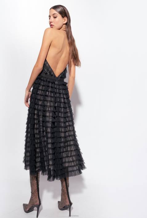 mittellange Kleider | Pinko schwarz/nackt Midikleid aus Tüll mit RüschenZ4ZP116