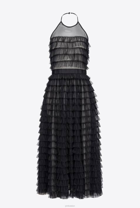 mittellange Kleider | Pinko schwarz/nackt Midikleid aus Tüll mit RüschenZ4ZP116