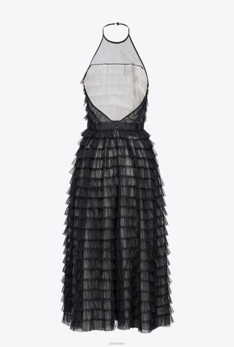 mittellange Kleider | Pinko schwarz/nackt Midikleid aus Tüll mit RüschenZ4ZP116