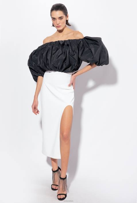 mittellange Kleider | Pinko weiß schwarz Wadenlanges Kleid mit TaftZ4ZP195