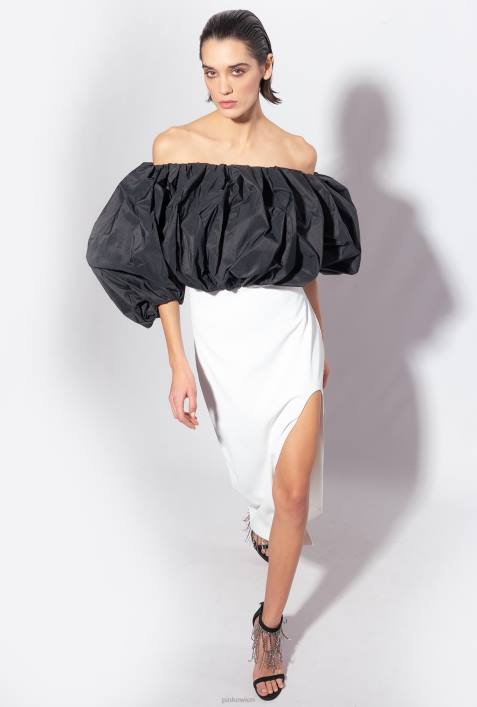 mittellange Kleider | Pinko weiß schwarz Wadenlanges Kleid mit TaftZ4ZP195