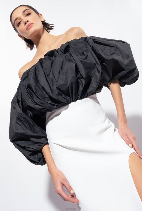 mittellange Kleider | Pinko weiß schwarz Wadenlanges Kleid mit TaftZ4ZP195