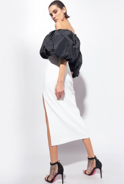 mittellange Kleider | Pinko weiß schwarz Wadenlanges Kleid mit TaftZ4ZP195