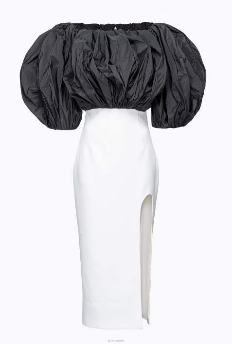mittellange Kleider | Pinko weiß schwarz Wadenlanges Kleid mit TaftZ4ZP195