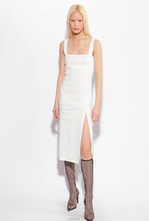 mittellange Kleider | Pinko wolkenweiß Wadenlanges Kleid aus Stretch-LeinenZ4ZP121