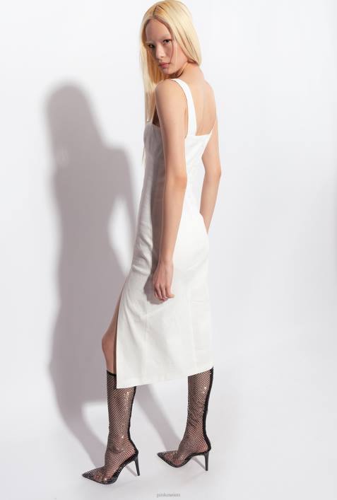 mittellange Kleider | Pinko wolkenweiß Wadenlanges Kleid aus Stretch-LeinenZ4ZP121
