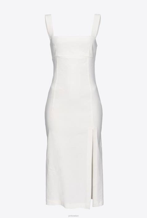 mittellange Kleider | Pinko wolkenweiß Wadenlanges Kleid aus Stretch-LeinenZ4ZP121
