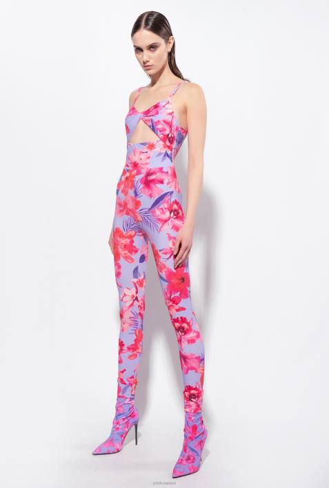 Overalls und Latzhosen | Pinko Flieder/Hellrosa/Fuchsia Taillierter Overall mit tropischem BlumenprintZ4ZP90