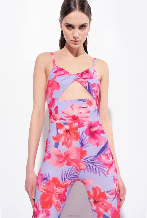 Overalls und Latzhosen | Pinko Flieder/Hellrosa/Fuchsia Taillierter Overall mit tropischem BlumenprintZ4ZP90