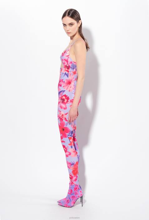 Overalls und Latzhosen | Pinko Flieder/Hellrosa/Fuchsia Taillierter Overall mit tropischem BlumenprintZ4ZP90