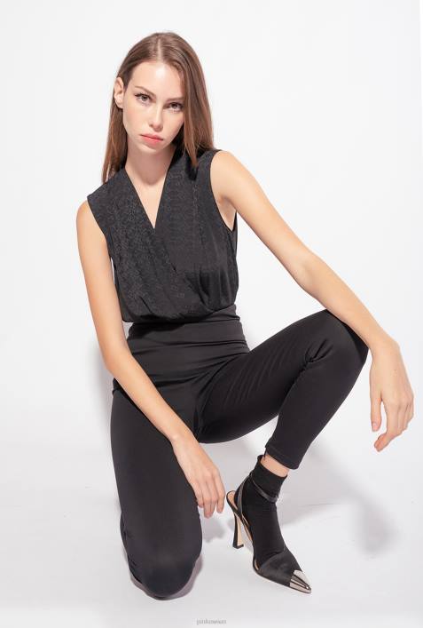 Overalls und Latzhosen | Pinko Limousine schwarz Ines 12 Body aus Crêpe de Chine mit Jacquard-LogoZ4ZP310