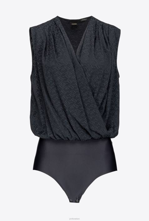 Overalls und Latzhosen | Pinko Limousine schwarz Ines 12 Body aus Crêpe de Chine mit Jacquard-LogoZ4ZP310