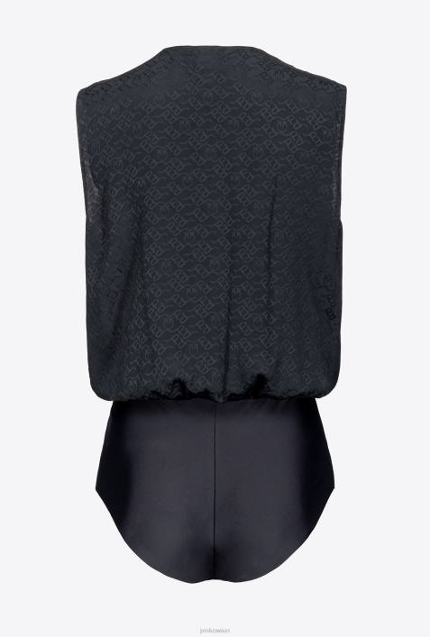 Overalls und Latzhosen | Pinko Limousine schwarz Ines 12 Body aus Crêpe de Chine mit Jacquard-LogoZ4ZP310