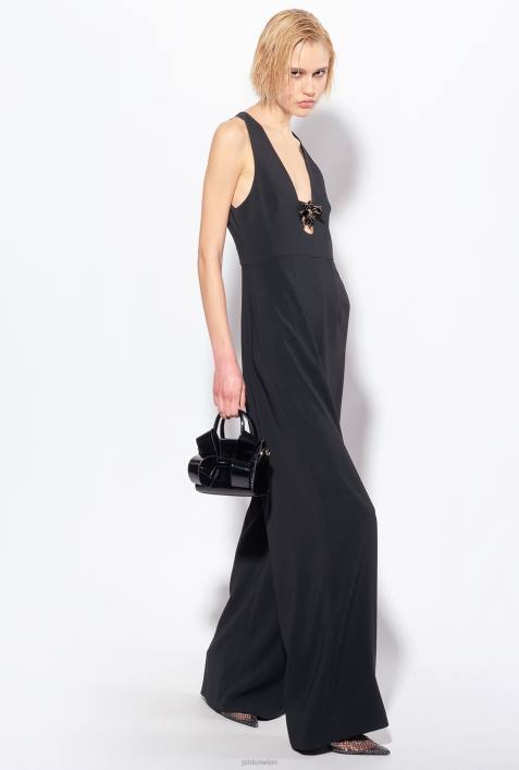 Overalls und Latzhosen | Pinko Limousine schwarz Overall mit BlumenbroscheZ4ZP108