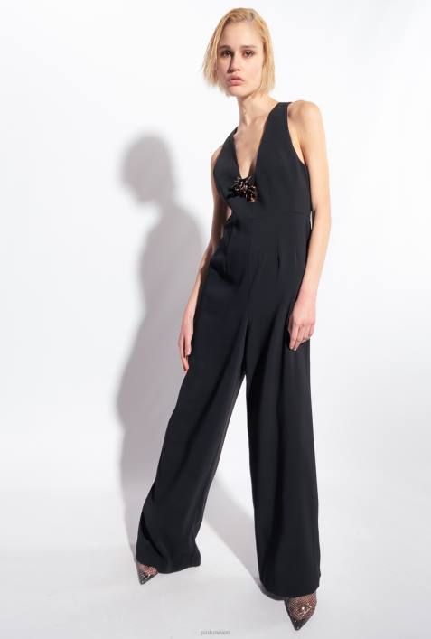 Overalls und Latzhosen | Pinko Limousine schwarz Overall mit BlumenbroscheZ4ZP108