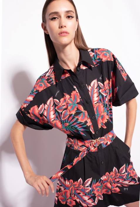 Overalls und Latzhosen | Pinko multi. Schwarz Rot Playsuit mit tropischem PrintZ4ZP103