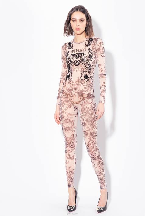 Overalls und Latzhosen | Pinko nackt/schwarz Overall mit Tattoo-Print und StickereiZ4ZP115