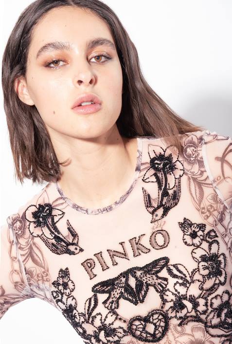 Overalls und Latzhosen | Pinko nackt/schwarz Overall mit Tattoo-Print und StickereiZ4ZP115
