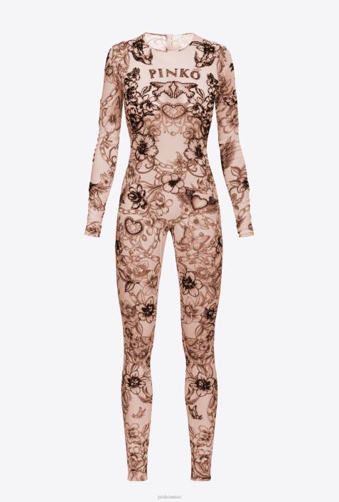 Overalls und Latzhosen | Pinko nackt/schwarz Overall mit Tattoo-Print und StickereiZ4ZP115