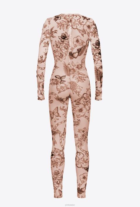 Overalls und Latzhosen | Pinko nackt/schwarz Overall mit Tattoo-Print und StickereiZ4ZP115