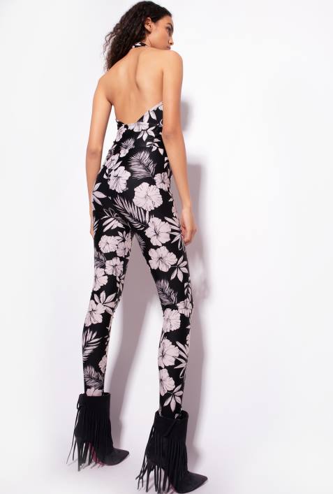 Overalls und Latzhosen | Pinko schwarz/butter Schmal geschnittener Jumpsuit mit grafischem BlumenmusterZ4ZP160