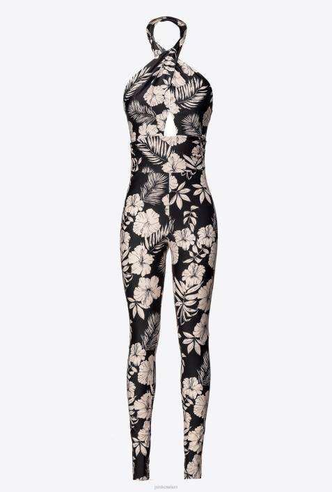 Overalls und Latzhosen | Pinko schwarz/butter Schmal geschnittener Jumpsuit mit grafischem BlumenmusterZ4ZP160