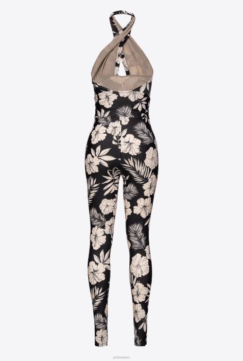 Overalls und Latzhosen | Pinko schwarz/butter Schmal geschnittener Jumpsuit mit grafischem BlumenmusterZ4ZP160
