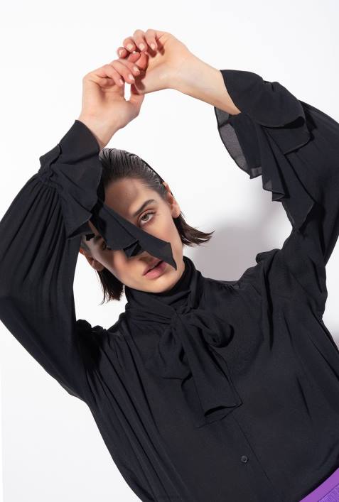 Blusen | Pinko Limousine schwarz Bluse mit Schleife und RüschenZ4ZP238
