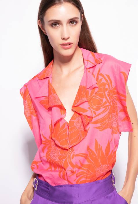 Blusen | Pinko Pink Rot Bluse mit großen bedruckten BlumenZ4ZP243
