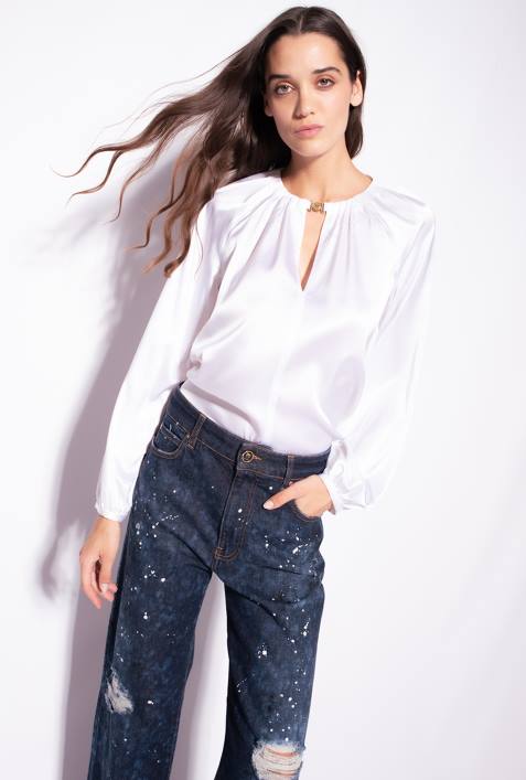 Blusen | Pinko helles Weiss Langarmbluse aus Stretch-SatinZ4ZP303