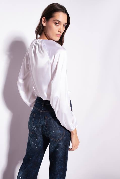 Blusen | Pinko helles Weiss Langarmbluse aus Stretch-SatinZ4ZP303