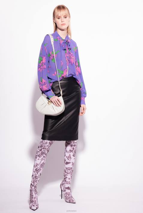 Blusen | Pinko lila/rosa/grün Bluse mit Iris-Print und Crossover-DetailZ4ZP263