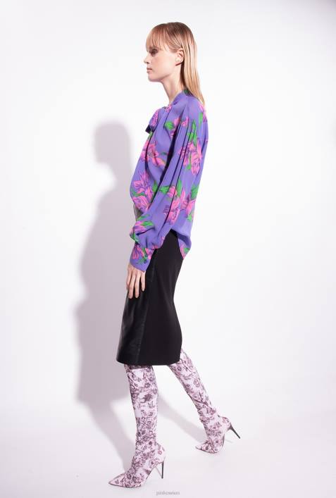 Blusen | Pinko lila/rosa/grün Bluse mit Iris-Print und Crossover-DetailZ4ZP263