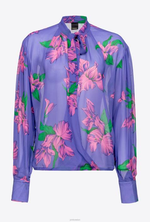 Blusen | Pinko lila/rosa/grün Bluse mit Iris-Print und Crossover-DetailZ4ZP263
