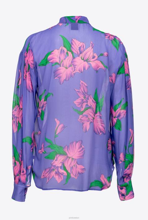 Blusen | Pinko lila/rosa/grün Bluse mit Iris-Print und Crossover-DetailZ4ZP263