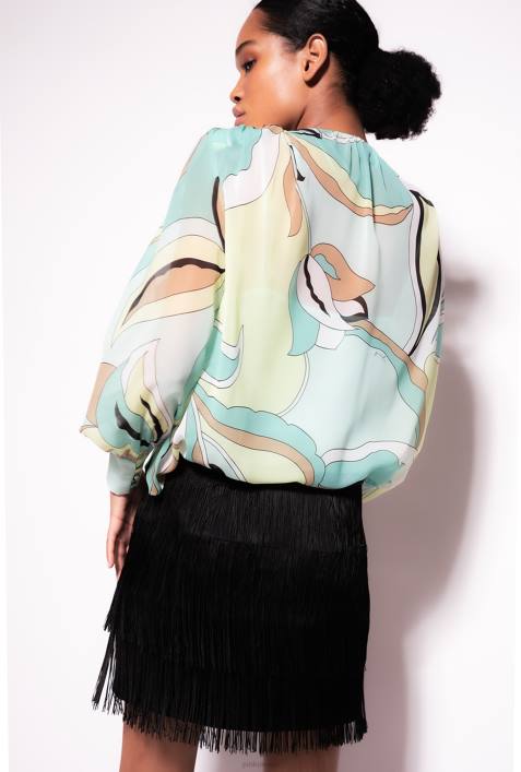 Blusen | Pinko mehrfarbig – Aquagrün/Beige Voile-Bluse mit Blütenknospen-PrintZ4ZP254