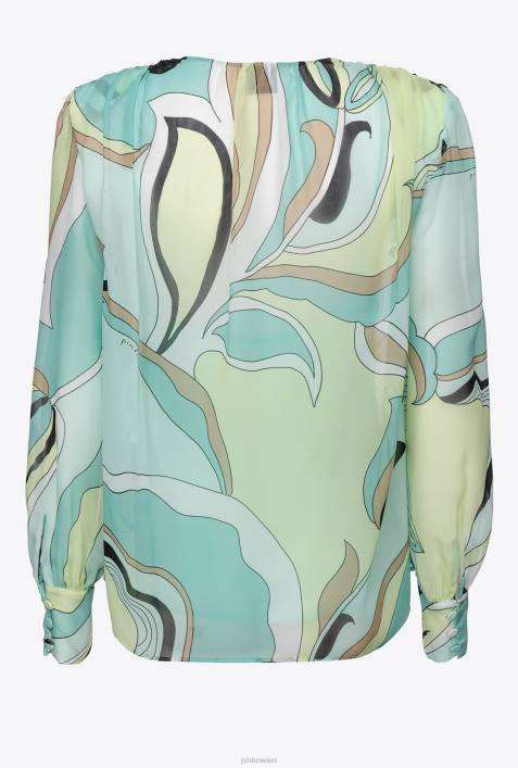 Blusen | Pinko mehrfarbig – Aquagrün/Beige Voile-Bluse mit Blütenknospen-PrintZ4ZP254